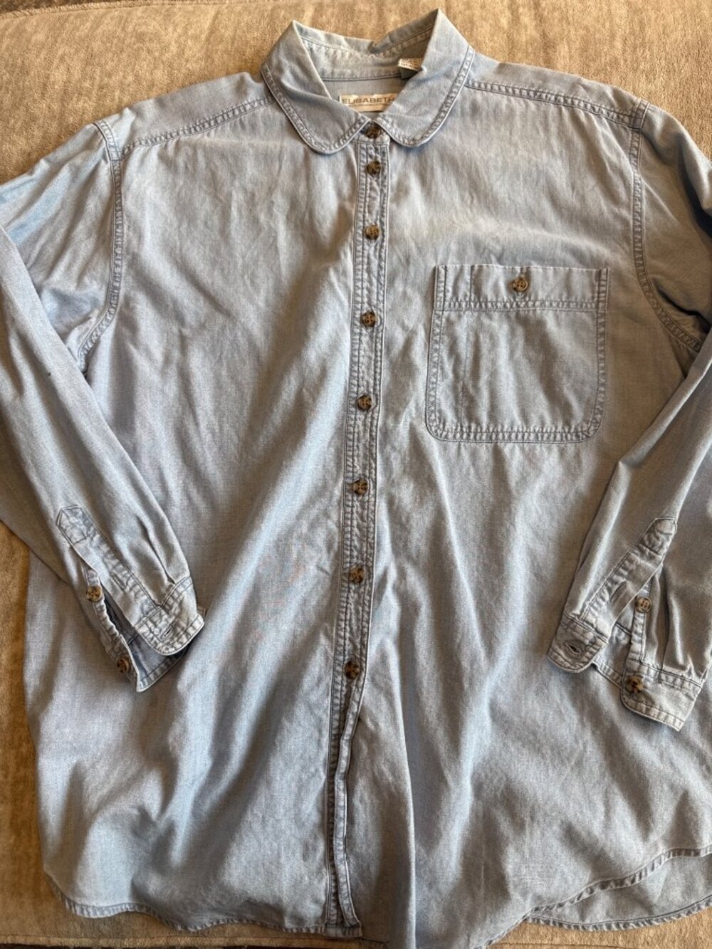 Elisabeth Liz Claiborne Women's Light Blue Denim Button-Up Shirt Size 16 100% Co